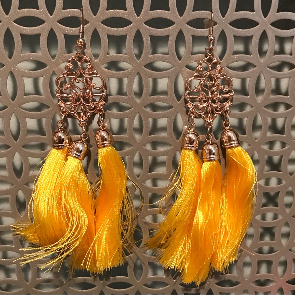 Yellow tassel earrings